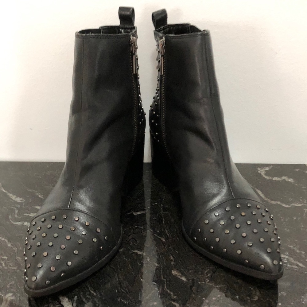 Black Leather Studded Western Style Booties